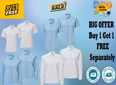 Girls White Blue Short Sleeve School Uniform Blouse 22-48 Chest Buy 1 Get 1 Free UK