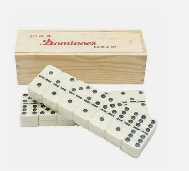 Double Six Club Dot Game 28 Double 6 Dominoes Set Wooden Box UK Stock