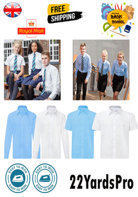 Boys White Blue Long Sleeve School Uniform Shirt Age 2 to 18 Years UK