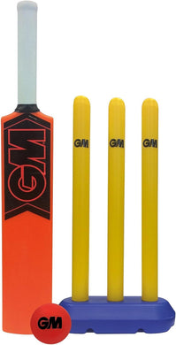 Gunn & Moore GM Kids Cricket Set | Rubber Grip Bat, Soft Ball & Wicket Stumps | Moulded Plastic All-Weather | for Children Ages 4-8 or 8-11
